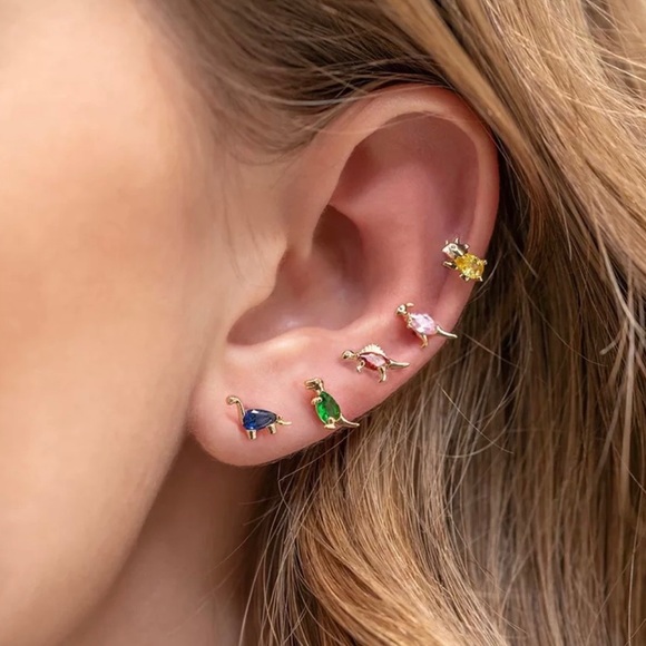 Dainty Dinosaur Series: Pink Marquise Crystal Duck-Billed Dinosaur Stud Earrings - Picture 8 of 9